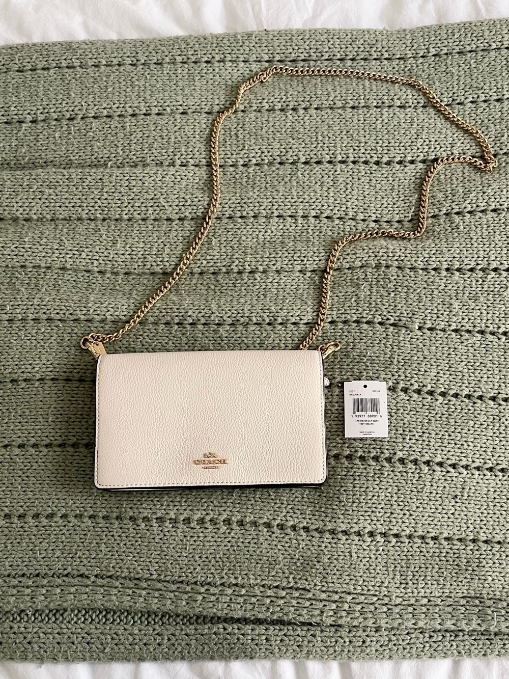 Coach Chalk Pebbled Leather Chain Crossbody - Gold Hardware